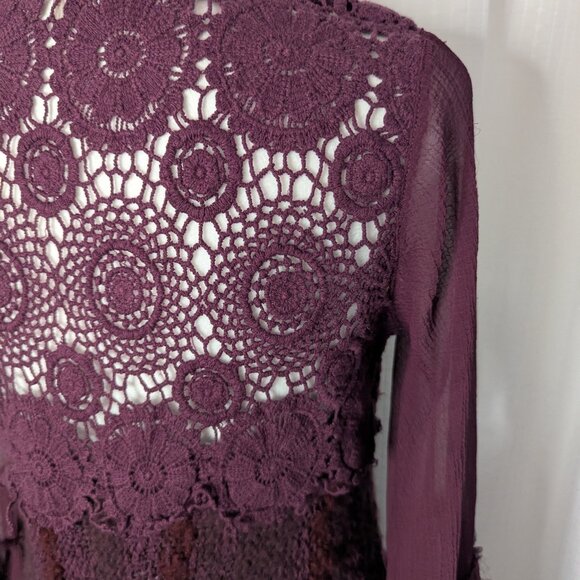 Free People Burgundy Knit and Crochet Dress, Size M, Bell Sleeves - Picture 8 of 8